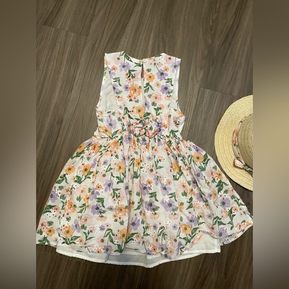 Little Lass White floral A-Line Sundress Sleeveless with hat size 6 - Picture 4 of 7